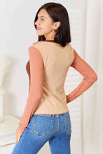 Load image into Gallery viewer, Double Take Color Block Exposed Seam Long Sleeve Top