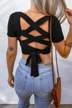 Load image into Gallery viewer, Lace-Up Square Neck Crop Top
