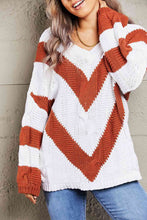 Load image into Gallery viewer, Woven Right Chevron Cable-Knit V-Neck Tunic Sweater