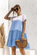 Load image into Gallery viewer, Color Block Round Neck Ruffle Hem Dress