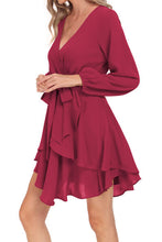 Load image into Gallery viewer, Tied Surplice Balloon Sleeve Layered Dress