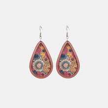 Load image into Gallery viewer, Floral Wood Teardrop Earrings