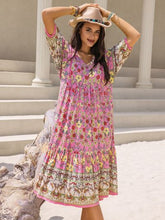 Load image into Gallery viewer, Printed V-Neck Balloon Sleeve Midi Dress
