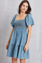 Load image into Gallery viewer, Smocked Square Neck Mini Denim Dress