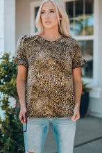 Load image into Gallery viewer, Women Leopard Short Flounce Sleeve Tee