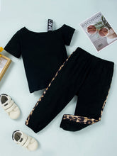 Load image into Gallery viewer, Girls Color Block Printed Cold-Shoulder Tee and Joggers Set
