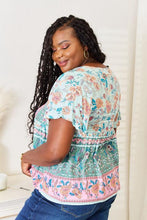 Load image into Gallery viewer, Double Take Floral Tie Neck Short Sleeve Blouse