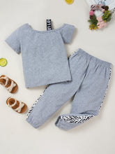 Load image into Gallery viewer, Girls Color Block Printed Cold-Shoulder Tee and Joggers Set