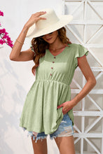 Load image into Gallery viewer, Decorative Button V-Neck Cap Sleeve Blouse