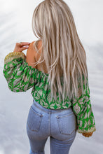 Load image into Gallery viewer, Printed Tassel Tie Balloon Sleeve Blouse