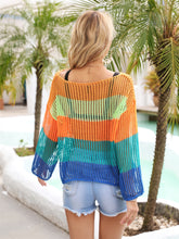 Load image into Gallery viewer, Color Block Openwork Boat Neck Cover Up