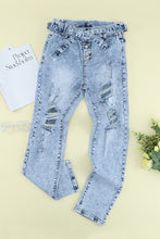 Load image into Gallery viewer, Acid Wash Belted Button Fly Distressed Jeans