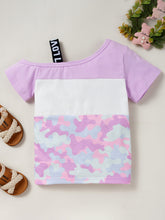Load image into Gallery viewer, Girls Color Block Printed Cold-Shoulder Tee and Joggers Set