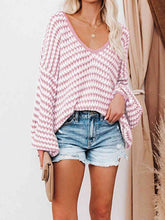 Load image into Gallery viewer, Striped Drop Shoulder V-Neck Sweater