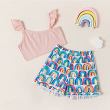 Load image into Gallery viewer, Asymmetrical Neck Top and Rainbow Print Shorts Set