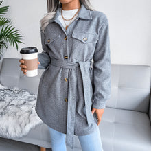 Load image into Gallery viewer, Button Down Tie Waist Coat with Breast Pockets