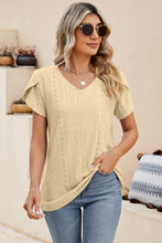 Load image into Gallery viewer, Eyelet V-Neck Petal Sleeve T-Shirt