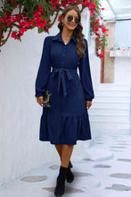 Load image into Gallery viewer, Long Sleeve Tie Waist Shirt Dress