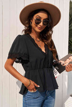 Load image into Gallery viewer, Lace Trim V-Neck Tied Peplum Blouse