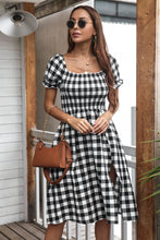 Load image into Gallery viewer, Gingham Smocked Ruffle Sleeve Slit Midi Dress