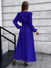 Load image into Gallery viewer, Pleated Surplice Tie Waist Maxi Dress