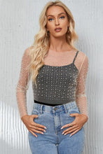 Load image into Gallery viewer, Pearl Long Sleeve Mesh Cropped Top