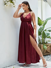 Load image into Gallery viewer, Plus Size Crisscross Side Split Plunge Velvet Maxi Dress