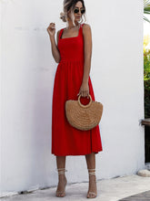 Load image into Gallery viewer, Square Neck Sleeveless Smocked Midi Dress