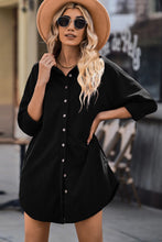 Load image into Gallery viewer, Button Front Curved Hem Raglan Sleeve Shirt Dress