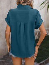 Load image into Gallery viewer, Textured Button Up Cap Sleeve Shirt