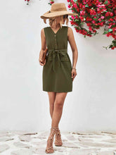 Load image into Gallery viewer, Buttoned V-Neck Belted Sleeveless Dress