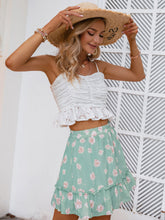 Load image into Gallery viewer, Floral Elastic Waist Frill Trim Mini Skirt