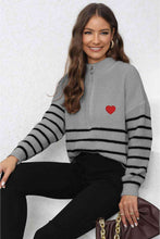 Load image into Gallery viewer, Striped Zip-Up Long Sleeve Ribbed Sweater