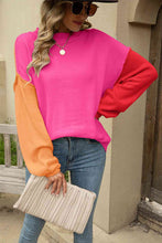 Load image into Gallery viewer, Color Block Round Neck Dropped Shoulder Sweater
