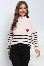 Load image into Gallery viewer, Striped Zip-Up Long Sleeve Ribbed Sweater