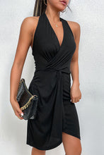 Load image into Gallery viewer, Asymmetrical Ribbed Ruched Halter Neck Dress