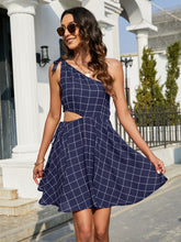 Load image into Gallery viewer, Grid One-Shoulder Tied Cutout Dress