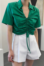 Load image into Gallery viewer, Drawstring Detail Cropped Johnny Collar Top