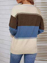 Load image into Gallery viewer, Color Block V-Neck Dropped Shoulder Tunic Sweater