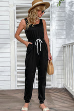 Load image into Gallery viewer, Two-Tone Drawstring Waist Sleeveless Jogger Jumpsuit