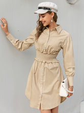 Load image into Gallery viewer, Button Front Frill Trim Smocked Waist Shirt Dress