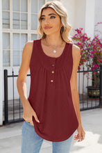 Load image into Gallery viewer, Eyelet Buttoned Round Neck Tank