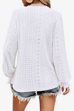 Load image into Gallery viewer, Eyelet V-Neck Flounce Sleeve Blouse