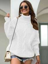 Load image into Gallery viewer, Turtleneck Cable-Knit Dropped Shoulder Sweater