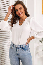 Load image into Gallery viewer, Chain Detail V-Neck Balloon Sleeve Blouse