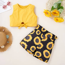 Load image into Gallery viewer, Girls Cropped Tank and Sunflower Print Shorts Set