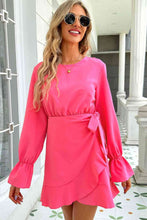 Load image into Gallery viewer, Round Neck Flounce Sleeve Ruffle Hem Mini Dress