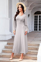 Load image into Gallery viewer, Tie Back Ribbed Round Neck Long Sleeve Dress