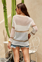 Load image into Gallery viewer, Striped Round Neck Openwork Cover Up