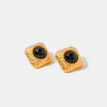 Load image into Gallery viewer, Square Stainless Steel Natural Black Onyx Earring